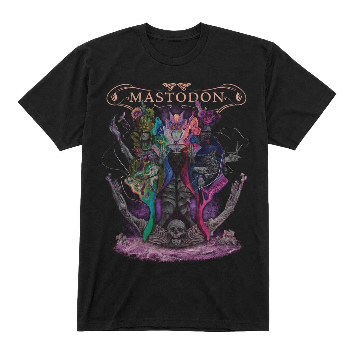 The Mastodon Marrow Deep T-Shirt features a colorful graphic design inspired by the band’s latest album, which releases on August 28, 2026.