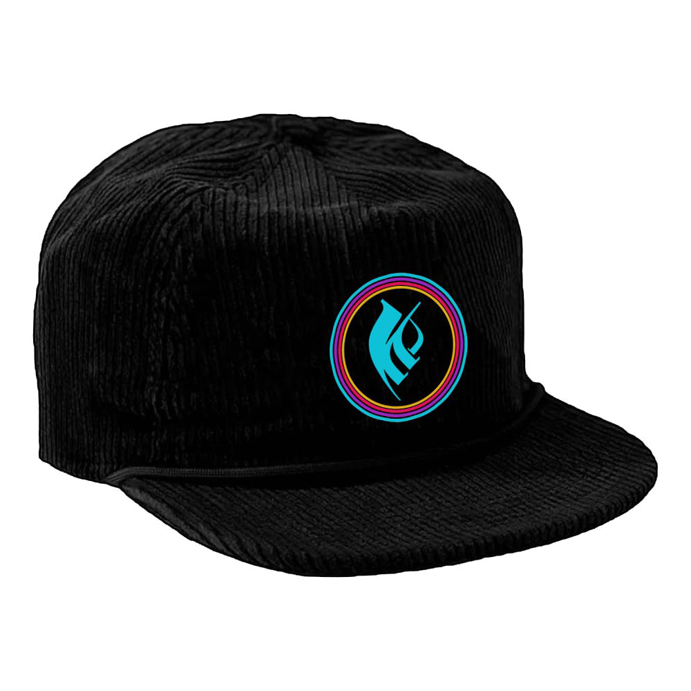 The Mastodon Corduroy Hat has an embroidered artwork on the front and an adjustable buckle on the back.