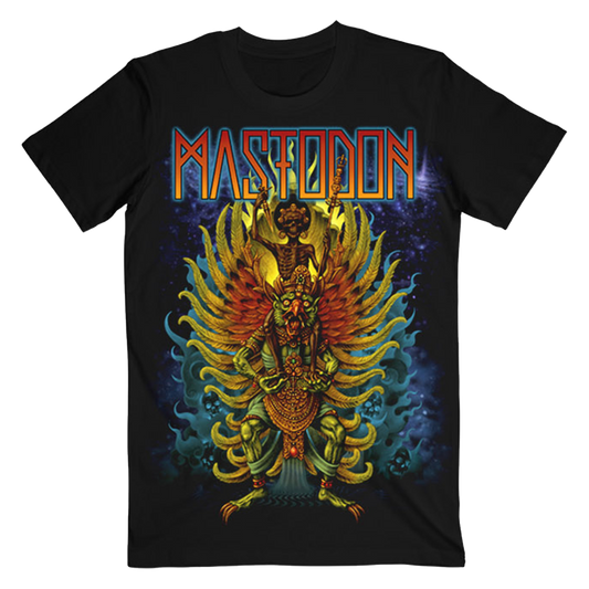 The Bird Creature Itin Tee features colorful artwork printed on the front, and US tour dates printed on the back.