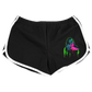 The front of these Mastodon Jogger shorts has a small skull neon grim reaper holding a knife which looks like it was spray paitined on the front. All graphics were created by Chad Keith James.
