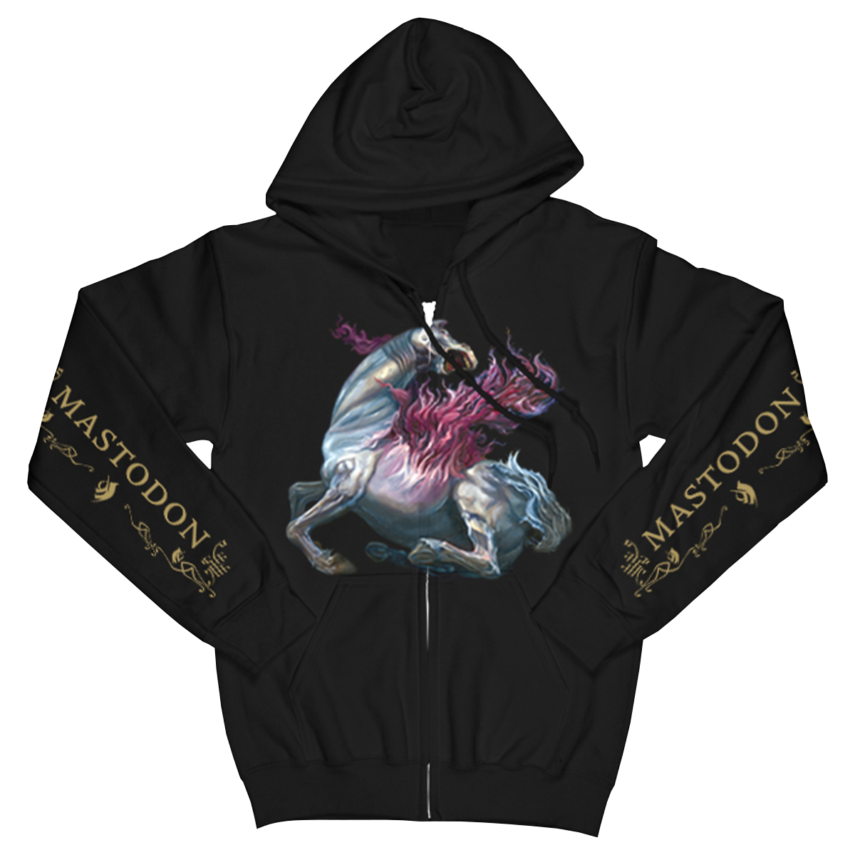 The Mastodon Remission Vignette Zip Hoodie features artwork inspired by the band’s debut album, making it a great addition for fans who appreciate Mastodon's early work and signature style. This versatile zip hoodie offers both comfort and warmth, making it perfect for everyday wear or layering in cooler weather.&nbsp;

Unisex fit
80% Cotton/ 20% Polyester