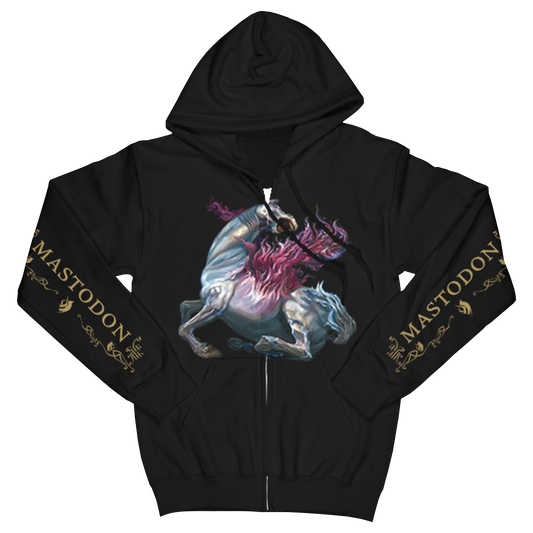 The Mastodon Remission Vignette Zip Hoodie features artwork inspired by the band’s debut album, making it a great addition for fans who appreciate Mastodon's early work and signature style. This versatile zip hoodie offers both comfort and warmth, making it perfect for everyday wear or layering in cooler weather.&nbsp;

Unisex fit
80% Cotton/ 20% Polyester