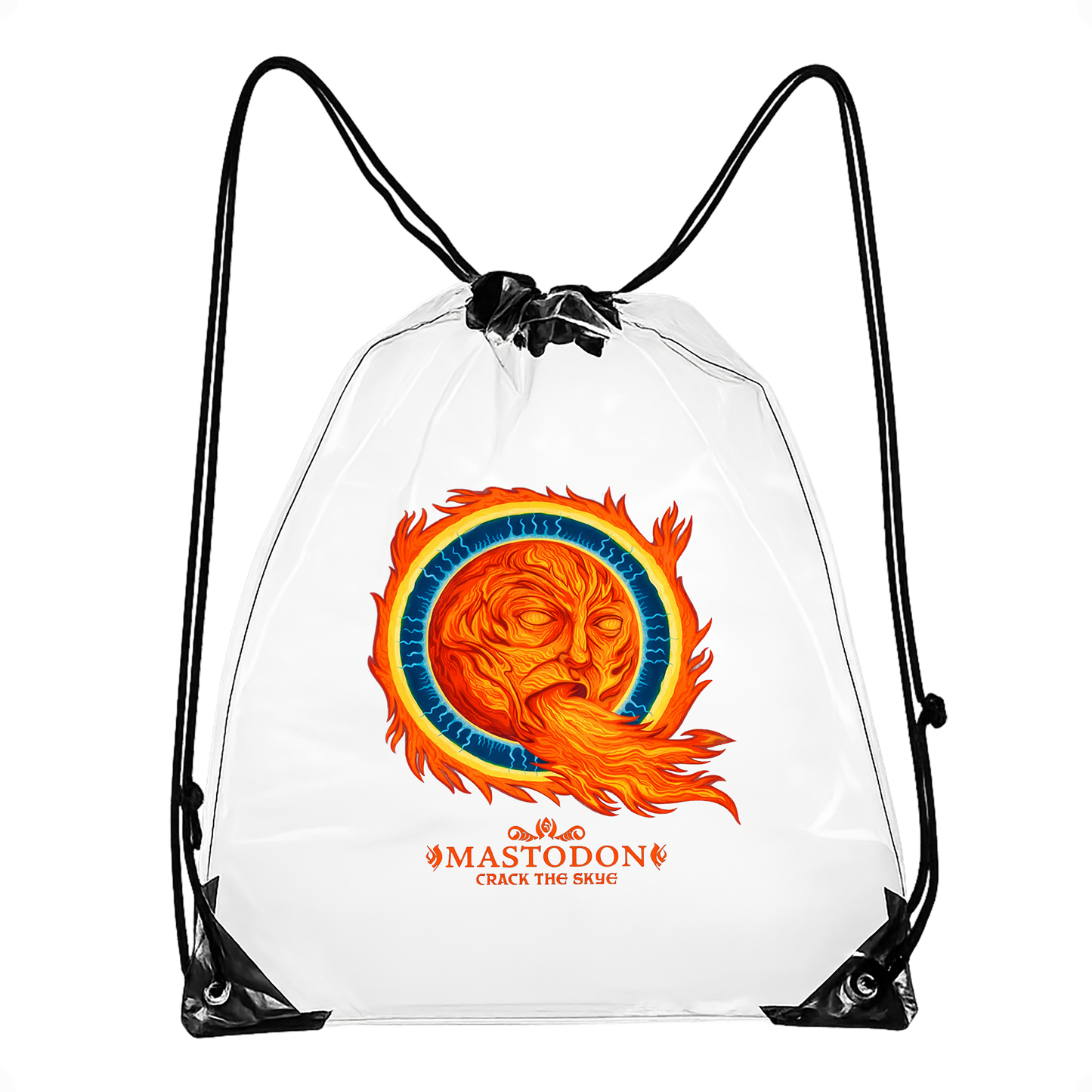 Drawstring bag with a colorful graphic and 'Mastodon' text on a white background