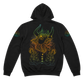 Black hoodie with a colorful dragon design on the back against a white background