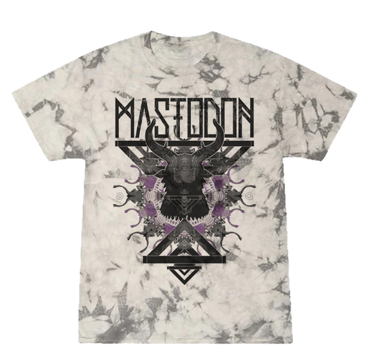 T-shirt with Mastodon logo on a tie-dye background