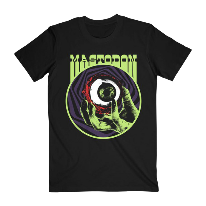 The Mastodon Witch Eye Tee, was developed for the 2023 tour line. This black tee features a bold, green witch eye graphic, capturing the intense energy of Mastodon’s iconic style.